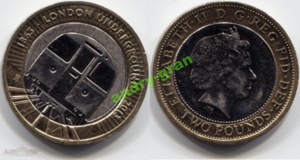 0003 Великобритания 2 фунта 2013 МЕТРО ПОЕЗД АЦ