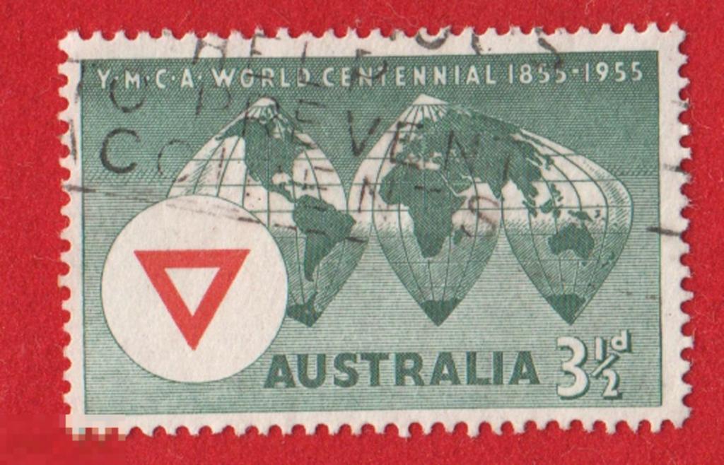 Марка Австралия 1955 год. Юношеская христианская ассоциация  молодежная волонтерская организация