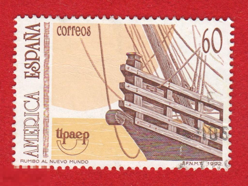 Марка Испания 1992 год. Парусники Колумба. Нос старинного корабля. корабли Редкость