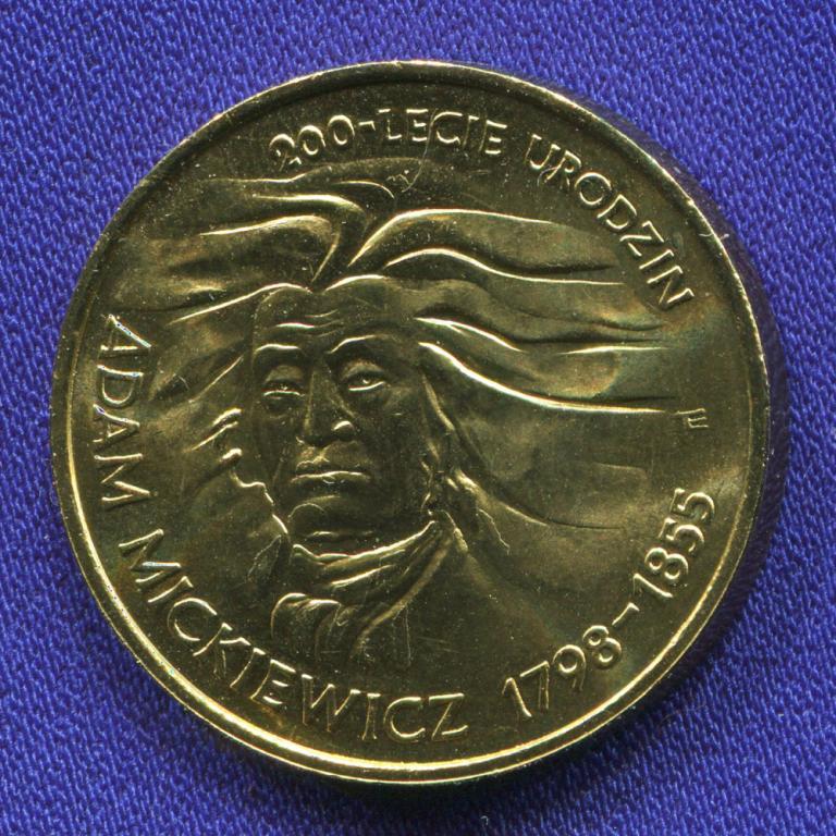 Польша 2 злотых 1998 aUNC Адам Мицкевич
