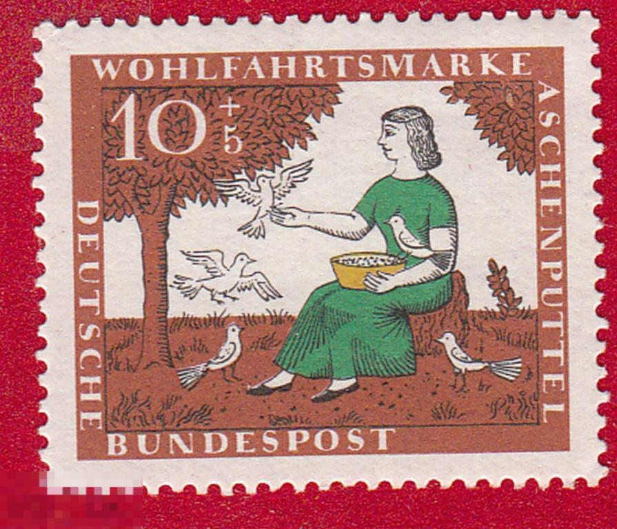 Марка ФРГ 1965 год. Золушка Братья Гримм Сказки мира. Сказки Германии. Мультфильмы