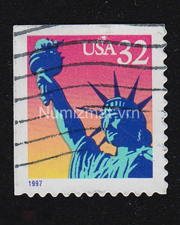 Марка США. 1997 г. Статуя Свободы. Почта США. Орел. Герб США. Авиапочта.