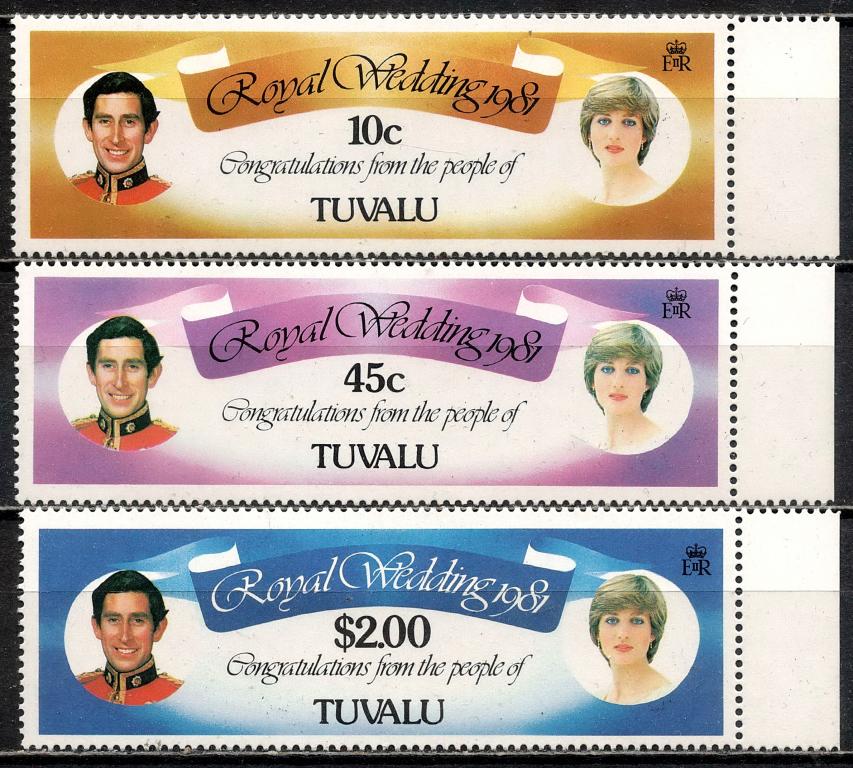❤1981 Тувалу Принцесса Диана и Чарльз Mi 146,148,150 MNH OG