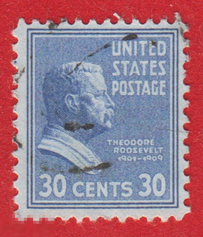 Марка США 1946 год. Теодор Рузвельт 26 президент США Президент США. Президенты