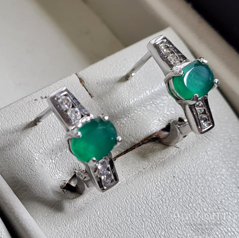 СЕРЬГИ СЕРЕБРО 925 ПРОБА ИЗУМРУД ФИАНИТЫ ////// 58 81