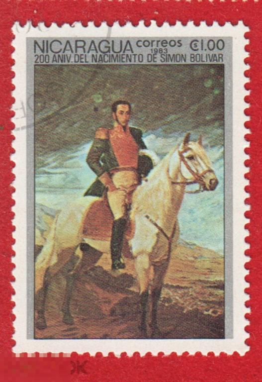 Марка Никарагуа 1983 год. Симон Боливар. Портрет Героя. Портреты. Картины
