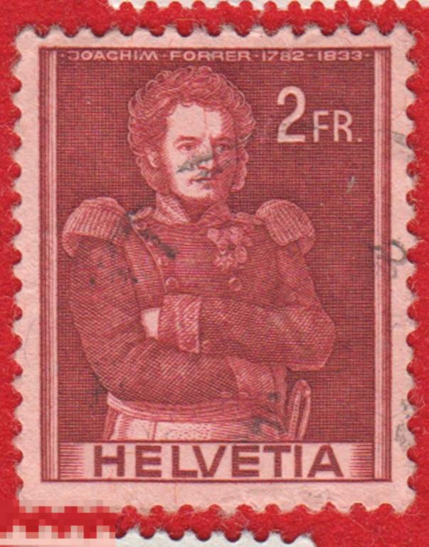 Марка Швейцария 1959 год Полковник Иоахим Форрер, Серия «Исторические представления» Личности.