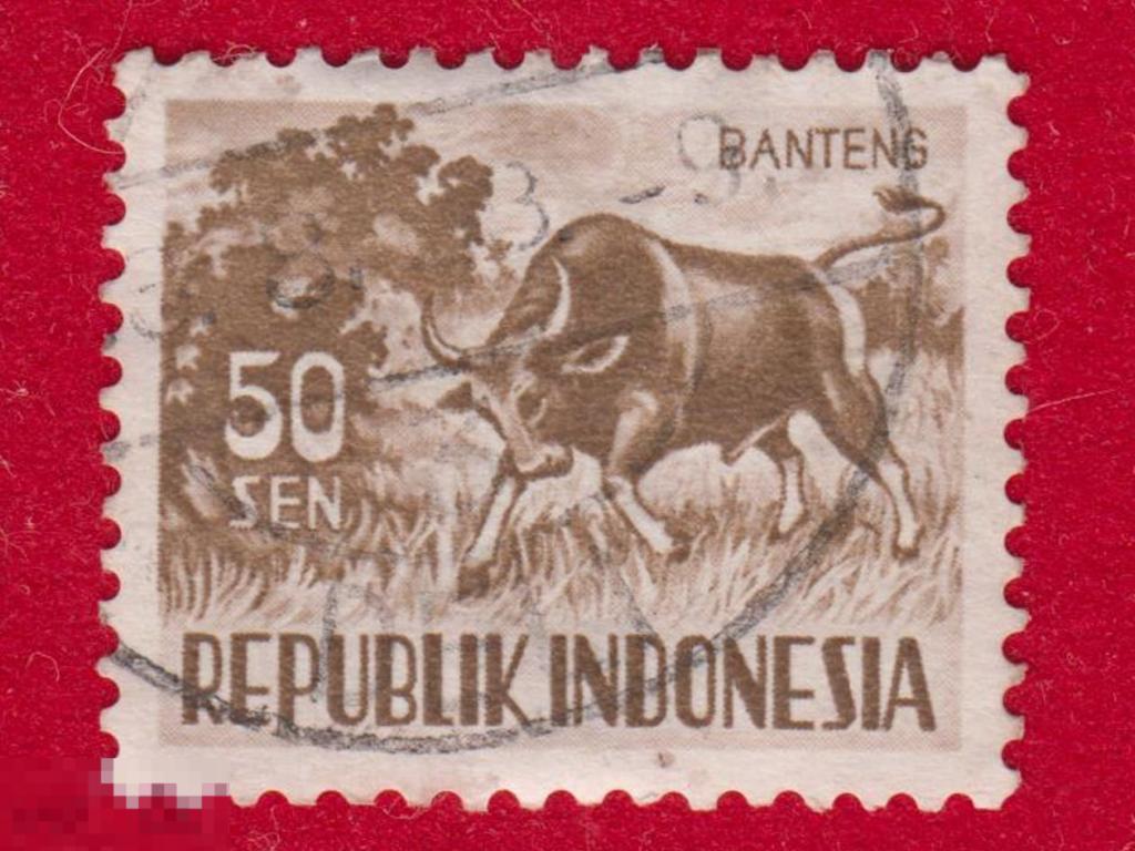 Марка Индонезия 1966 год. Бантенг Представитель рода настоящих быков Буйвол