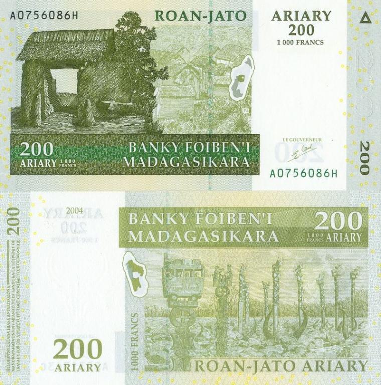 Мадагаскар 200 ариари 2004 P87a пресс unc / 1000 франков