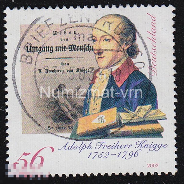 Марка Германия. 2002 г. Адольф Книгге немецкий писатель идеолог Иллюминатов. Известные люди Германии
