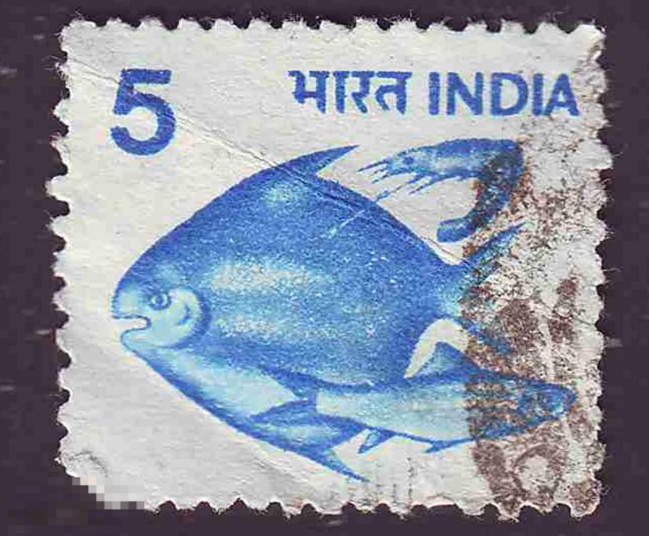 Марка Индия 1990 год. рыба семейства терпуговых. рыбы. акулы