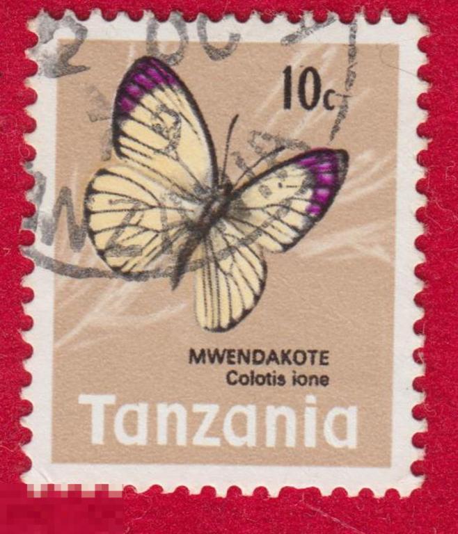 Марка Танзания 1978 год. Colotis ione семейства Pieridae. Редкая африканская бабочка.