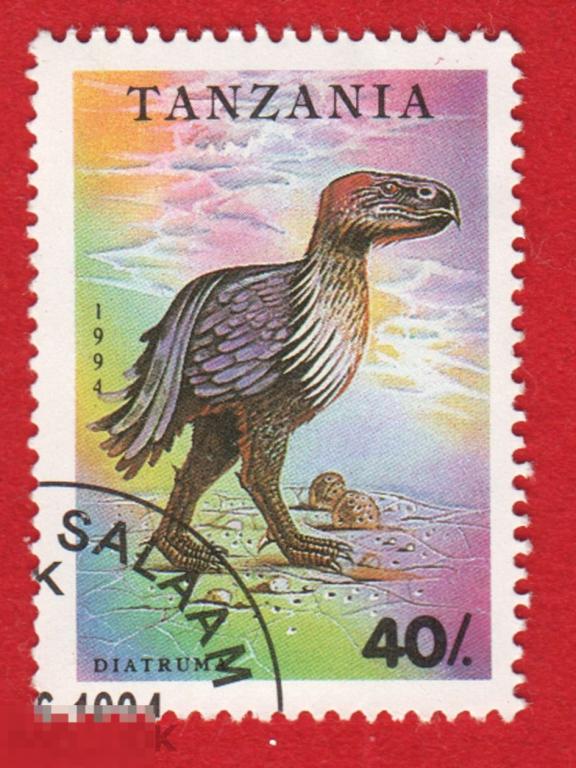 Марка Танзания 1994 год. Гасто́рнисы — род вымерших крупных нелетающих птиц, палеоцен