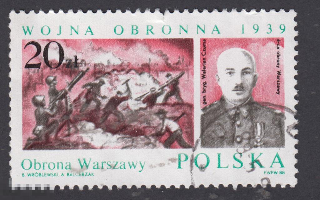 Марка Польша 1988 год Начальник обороны Варшавы, бригадный генерал Валериан Чума Личности
