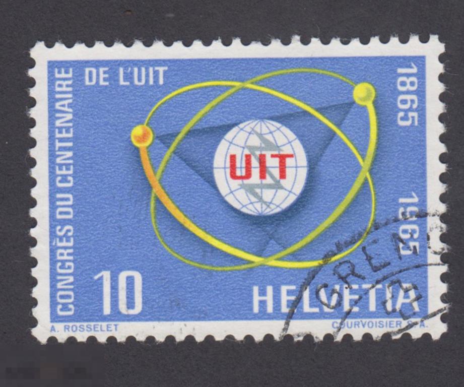 Марка Швейцария 1965 год. U.I.T. Логотип Международный союз электросвязи, Cent.Конгресс