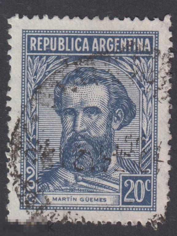 Марка Аргентина 1936 год. Мартин Мигель де Гуэмес (1785-1821) национальный герой Аргентины