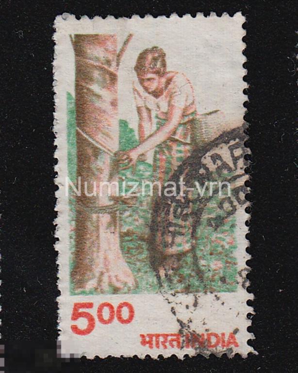 Марка Индия 1968 г. Сельское хозяйство. Посев. Урожай. Колхозники.