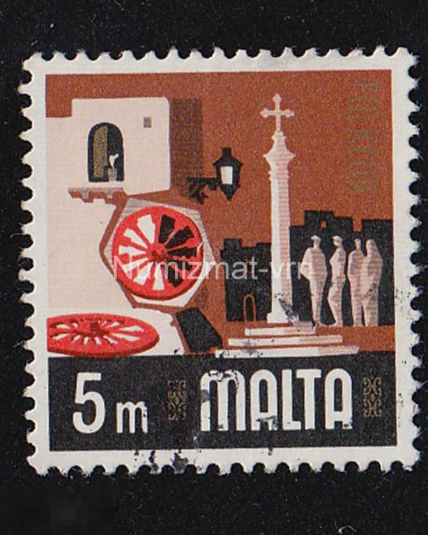 Марка Мальта. 1957 г. Мальта.Мальтийский крест. Фольклер Мальты. Достопримечательности