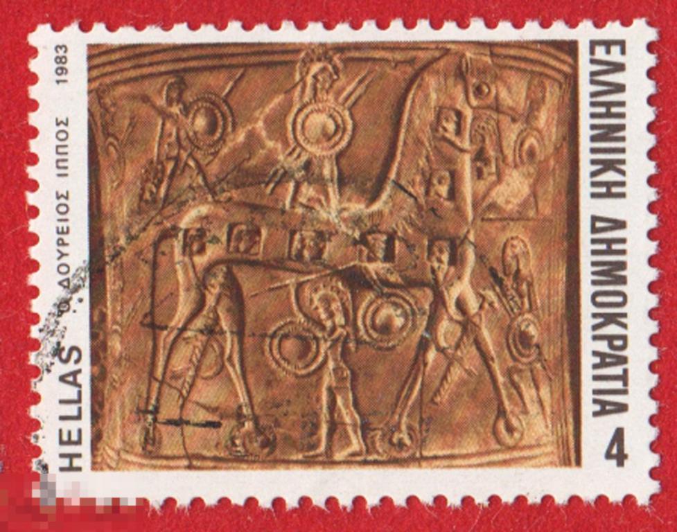 Марка Греция 1983 год.  Настенная графика. Фрески. Древние иероглифы. Настенная живопись. Редкость