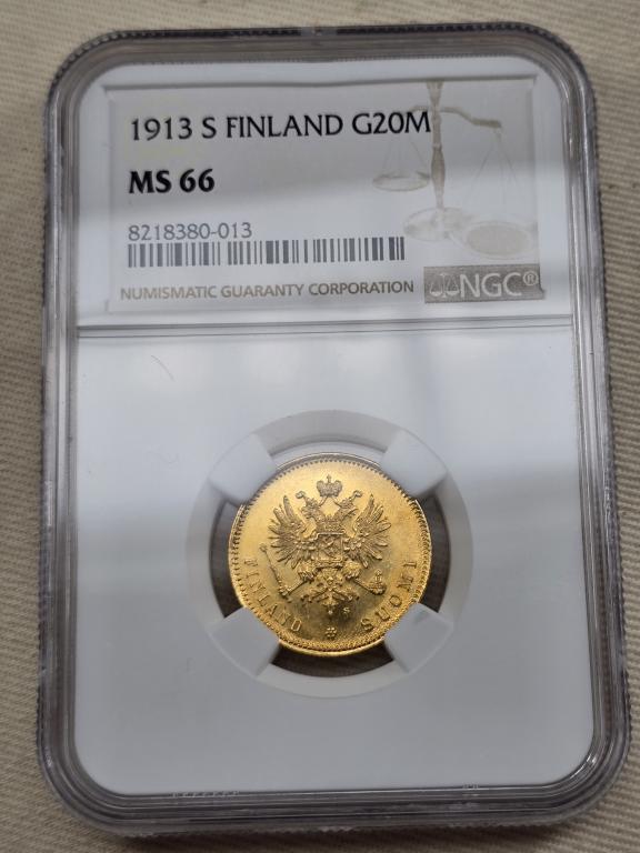 20 марок 1913 ngc ms 66 золото UNC Россия (Финляндия) В коллекцию !!!