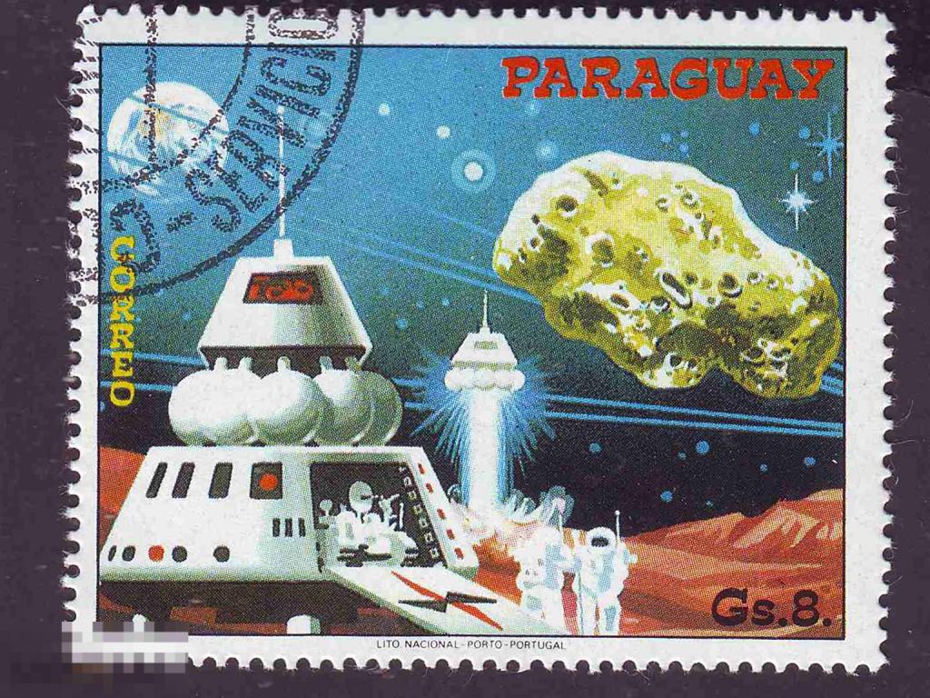 Марка Парагвай 1978 год. Космические аппараты будущего и космонавты Космос. Звезды