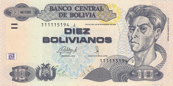 Боливия 10 боливиано 2016 P243(2) пресс unc / 1986