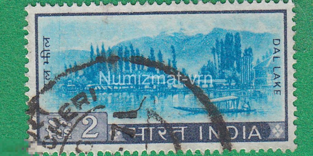 Марка Индия. 1951 г. Озеро Дал. Вода - богатство природы. Озера. Лес. Заповедники Болгарии.