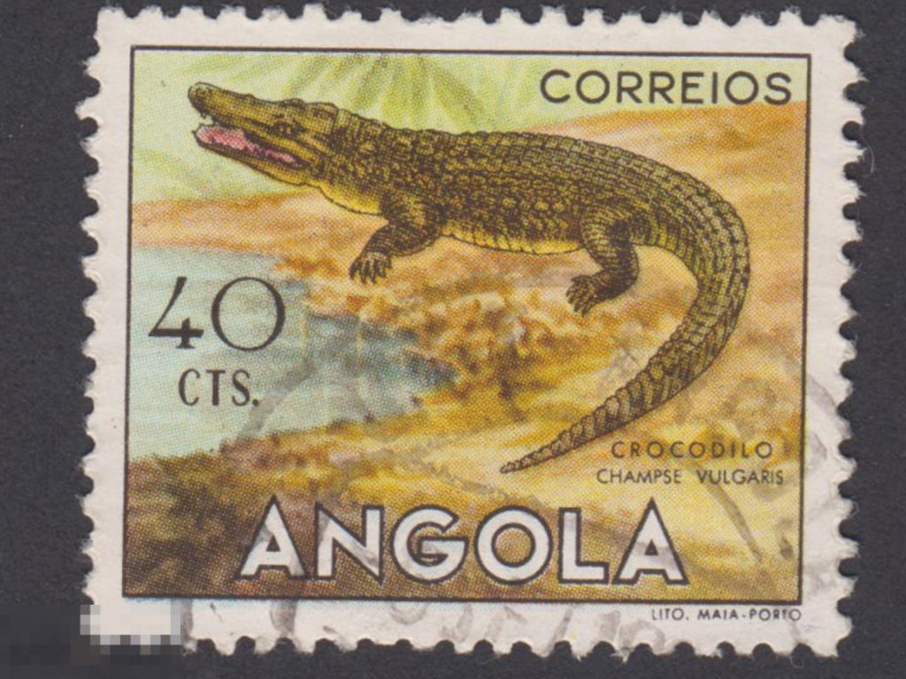 Марка Ангола 1953 год. Нильский крокодил — семейство пресмыкающихся отряда крокодилов Крокодилы