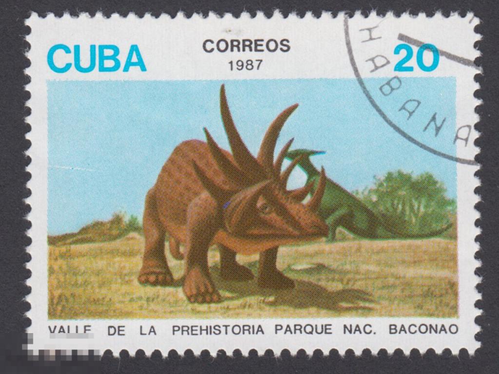 Марка Куба 1987 год. Стиракозавр — род травоядных цератопсианских динозавров мелового периода