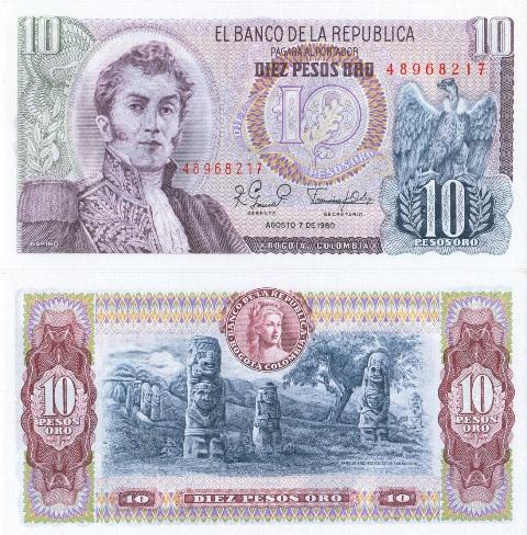Колумбия 10 песо 1980 P407g(2) пресс unc