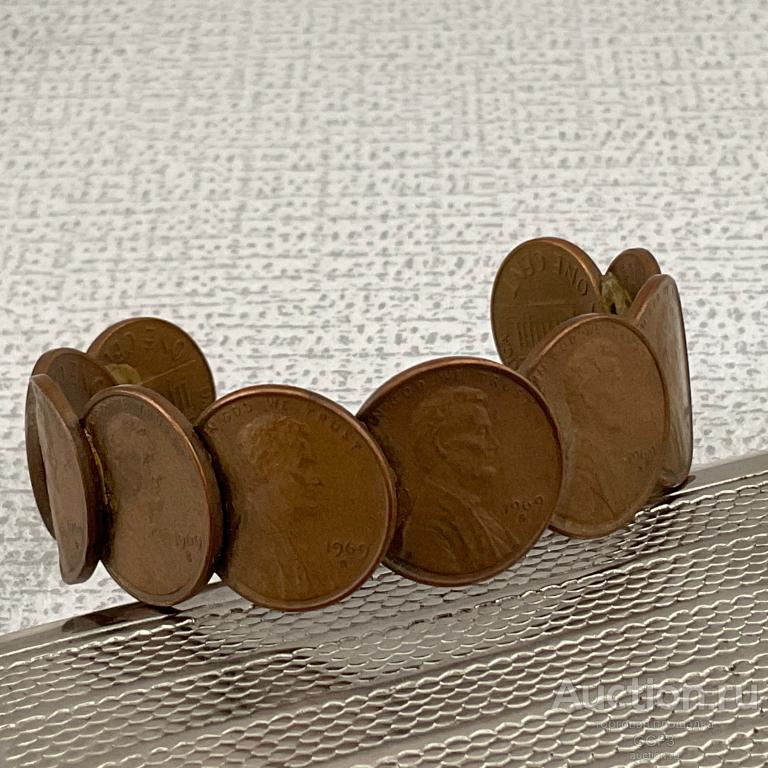 ▄▀▄▀▄ Из монет. Винтажный медный Браслет Медь. Украшение на руку.