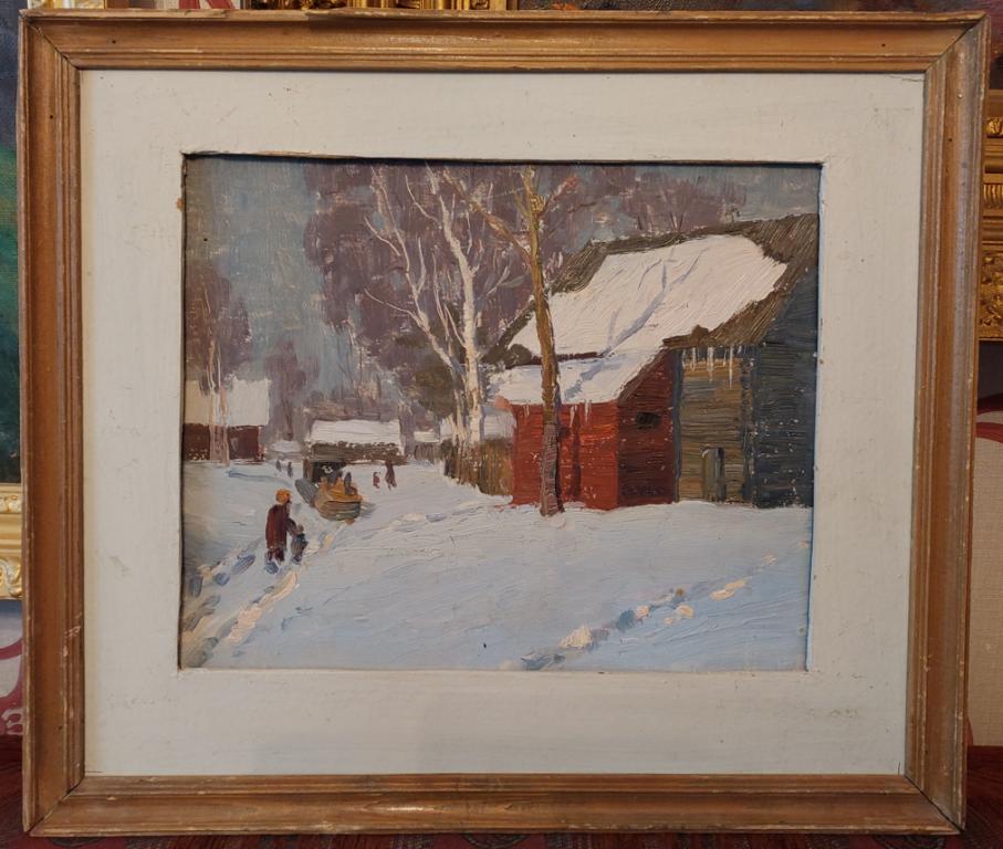 Картина старая масло оргалит