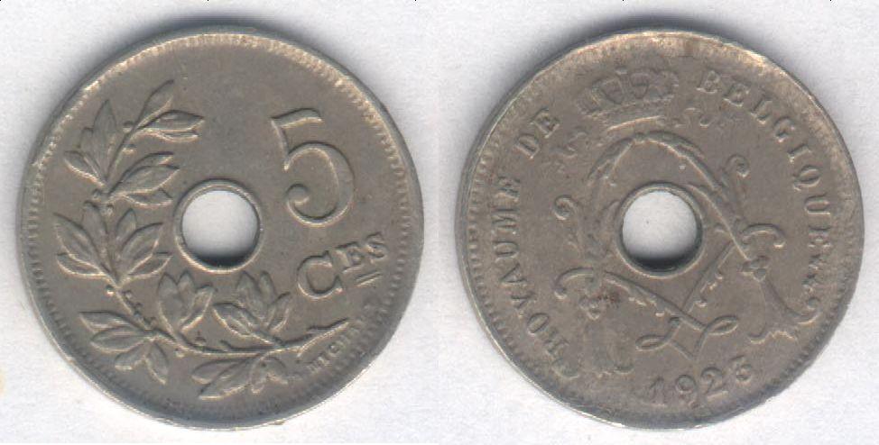Монета Бельгия 5 сантимов 1923 г. VF, Belgique