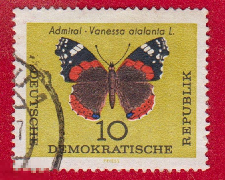 Марка ГДР 1967 год. Адмирал дневная бабочка из семейства нимфалид.