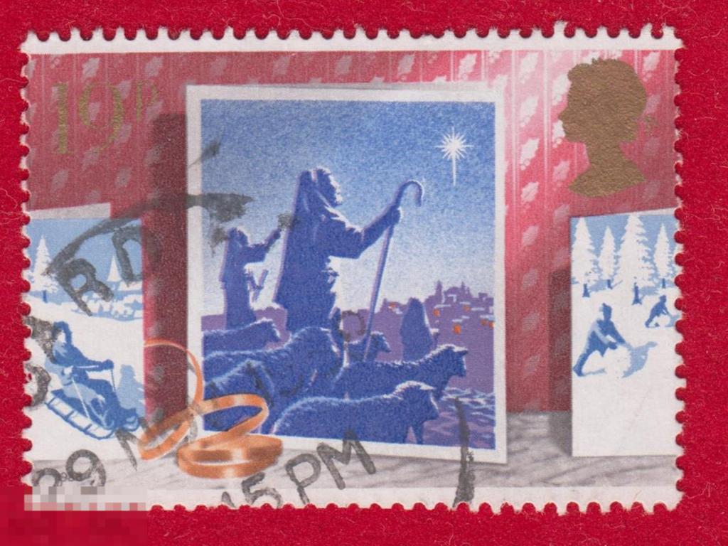 Марка Великобритания 1988 год. Пастухи и Звезда.  Ангел и пастухи. Православие, вера. Рождество.