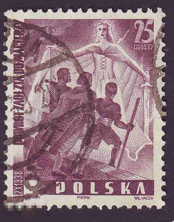 Марка Польша 1938 год. Восстановление Цешича. История Польши.