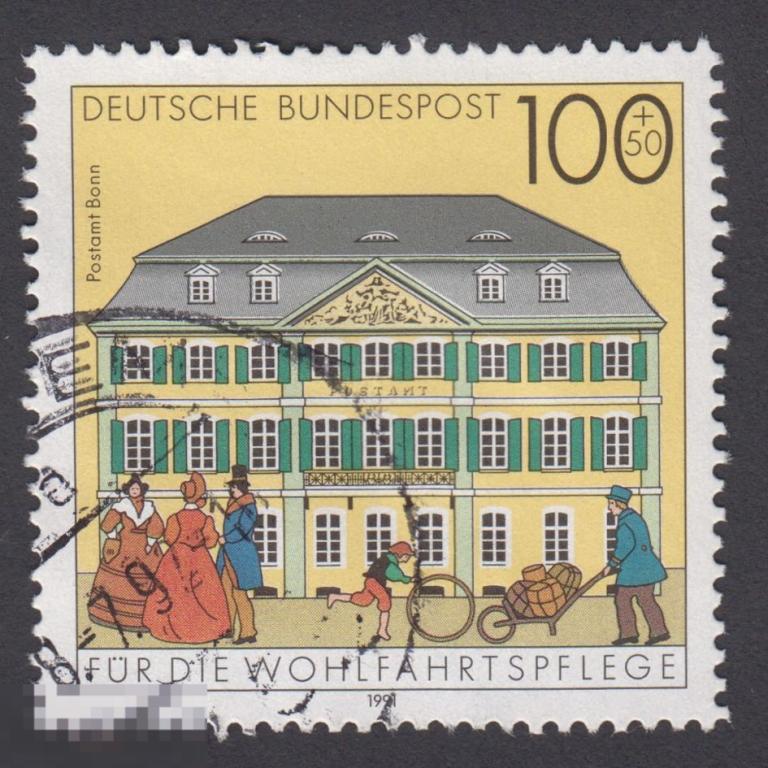 Марка Германия 1991 год. Почтовое отделение Бонна Архитектура Германии. Редкость!