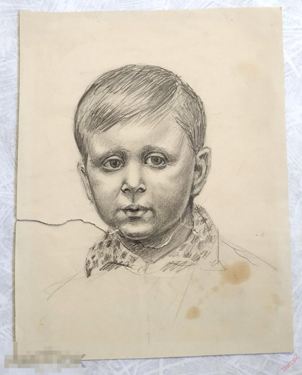 Рисунок карандаш. Портрет мальчика. В. Фролов 1950-70-е