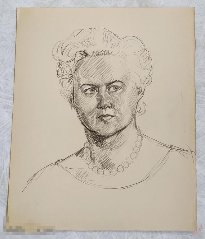 Рисунок набросок карандашом Советская женщина. В. Фролов 1950-70-е