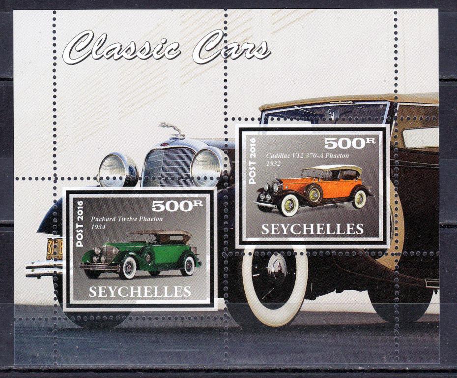 Марки Сейшельские Острова 2016 г. Ретро Автомобили Блок MNH ** Транспорт
