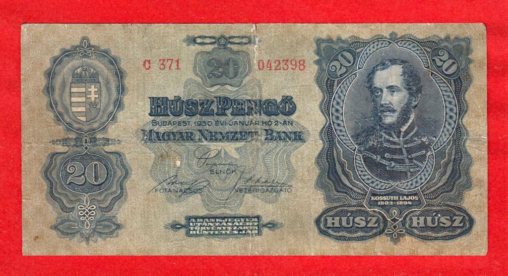 Венгрия, 20 пенго /пенге, 1930, C371 042398, НЕЧАСТЫЕ