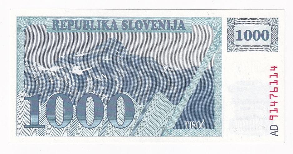 Словения Банкнота 1000 толаров 1991 год AUNC/UNC (42729)