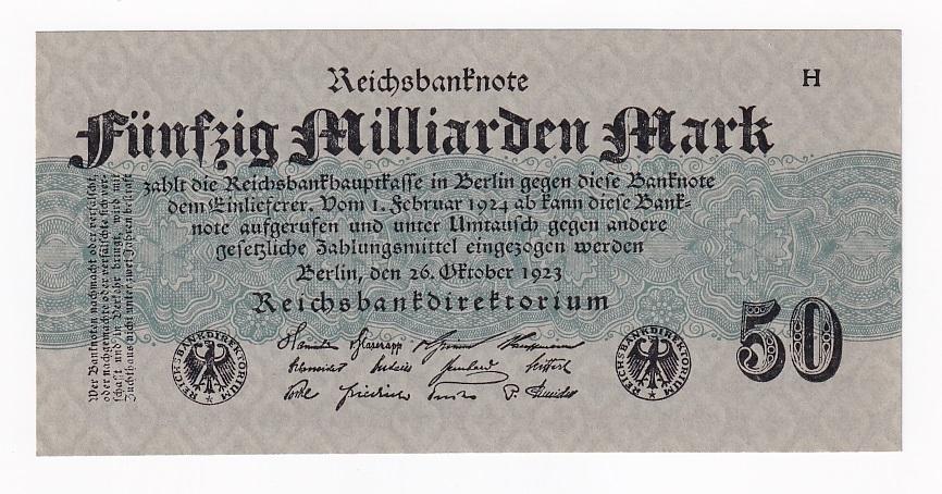 Германия Банкнота 50000000000 миллиардов марок 1923 год 50 миллиардов Серая б... UNC (42749)