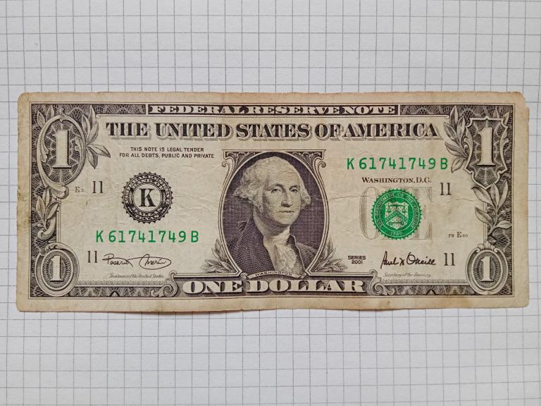 Банкнота США 1 доллар 2001 г. ( K ) Даллас