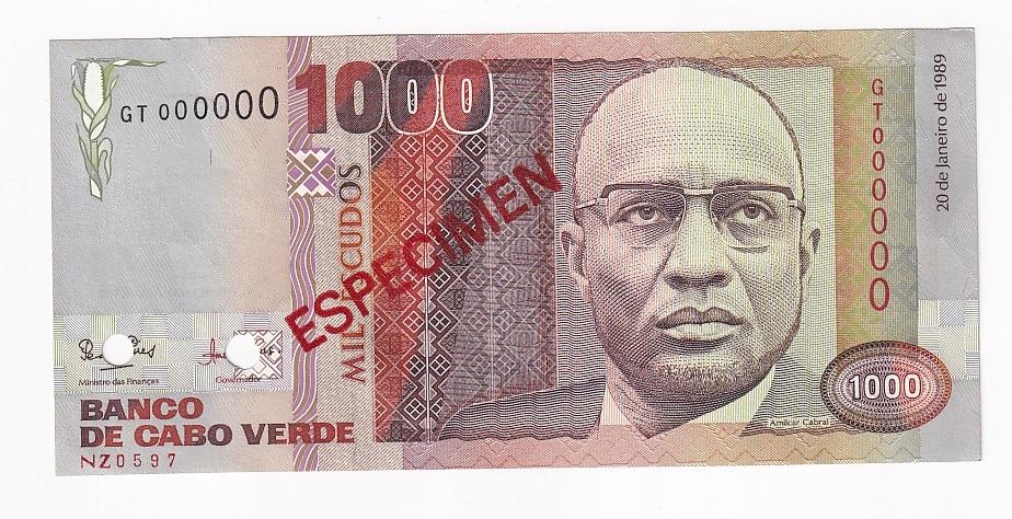 Кабо Верде Банкнота ОБРАЗЕЦ 1000 эскудо 1989 год UNC (42815)