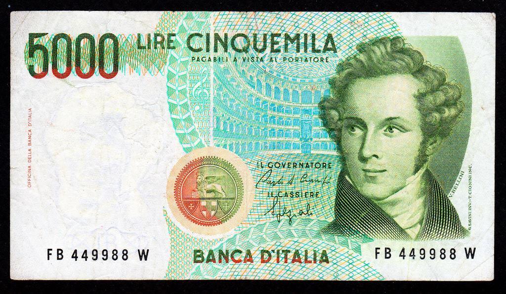 Италия 5000 лир 1985 г.
