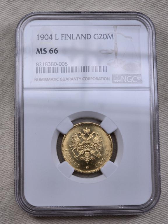 20 марок 1904 ngc ms 66 золото UNC Россия (Финляндия) В коллекцию !!!