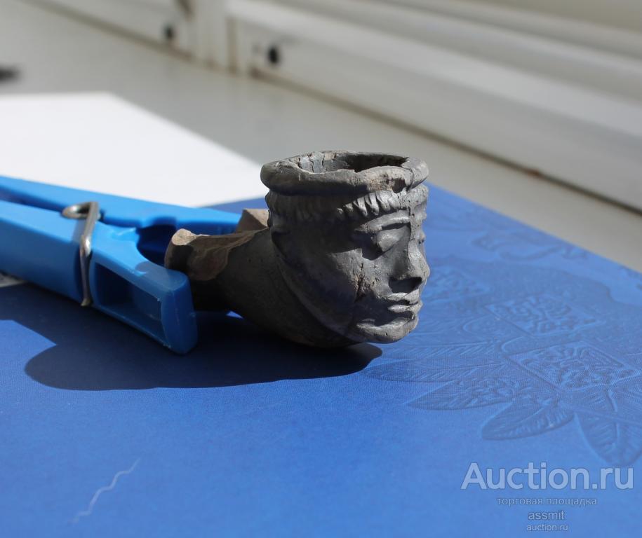 Старинная глиняная курительная трубка Голова человека Российская Империя до 1917 года