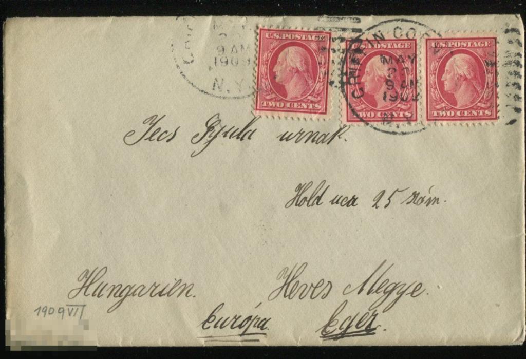 1909 США, конверт, 3 марки
