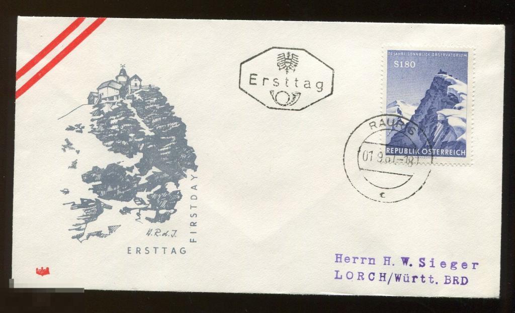 Австрия  1961 КПД конверт 75 лет обсерватории Observatorium Sonnblick